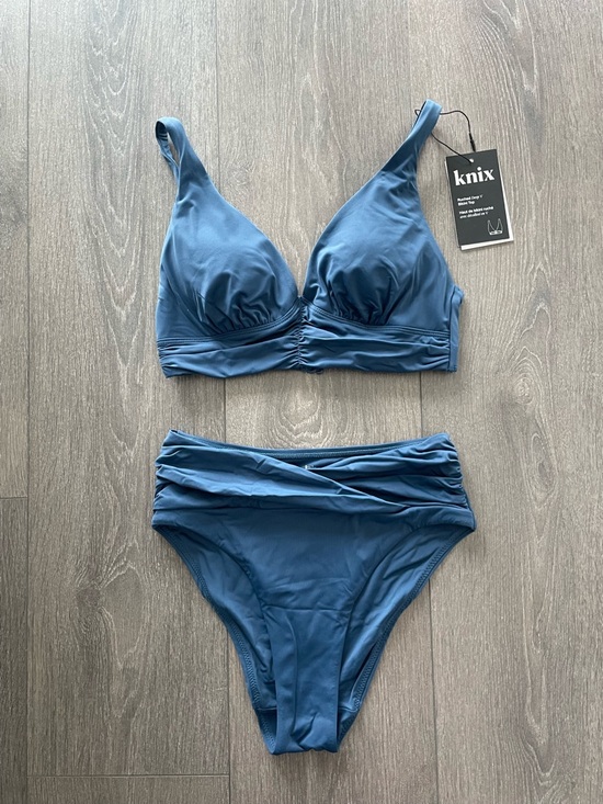 knix Other - knix Blue Two-Piece Swim Set bikini bra bottom XS and XS+ swimwear ruched deep V